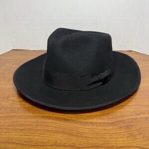 Raven Ridge 100% Wool Felt Fedora Hat With Wide Band Black